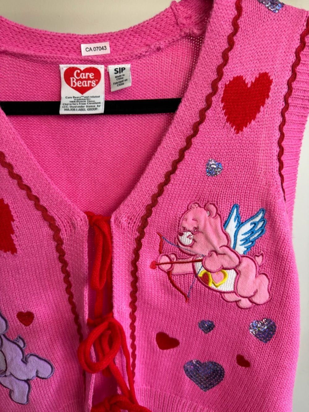 Sold Care Bears Bright Pink Heart & Sequin Knit Vest - Picture 2 of 3